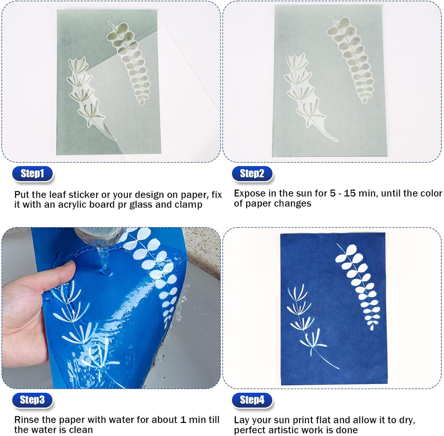 40 PCS Cyanotype Sun Print Kit, A5 Sensitive Solar Art Paper Kit with 20 Pcs Lea