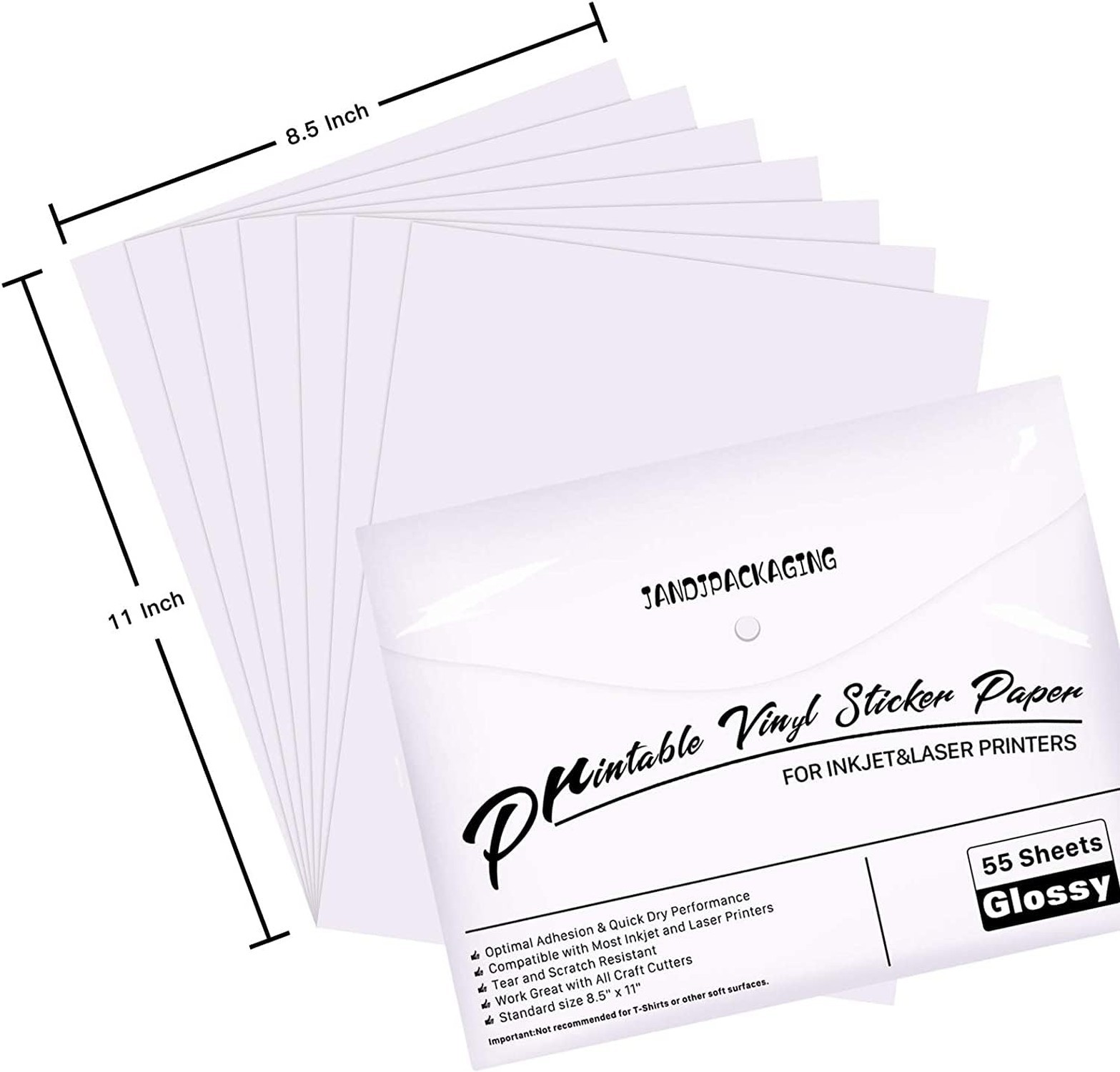 Premium Printable Vinyl Sticker Paper – for Inkjet and Laser Printer – 55 Pac…