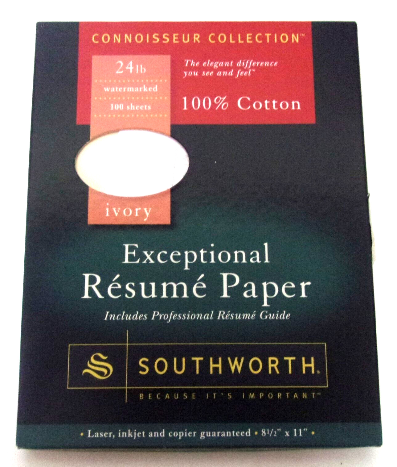 Southworth 100% Cotton Resume Paper IVORY 24 lbs 8-1/2 x 11 Wove 100/Box