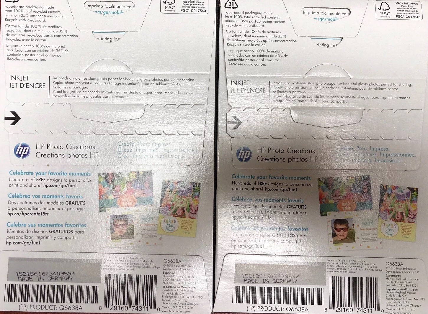 HP Advanced Photo Paper. 4”x6” Glossy. 2 X 100 Sheets. New in Box. Free Shipping