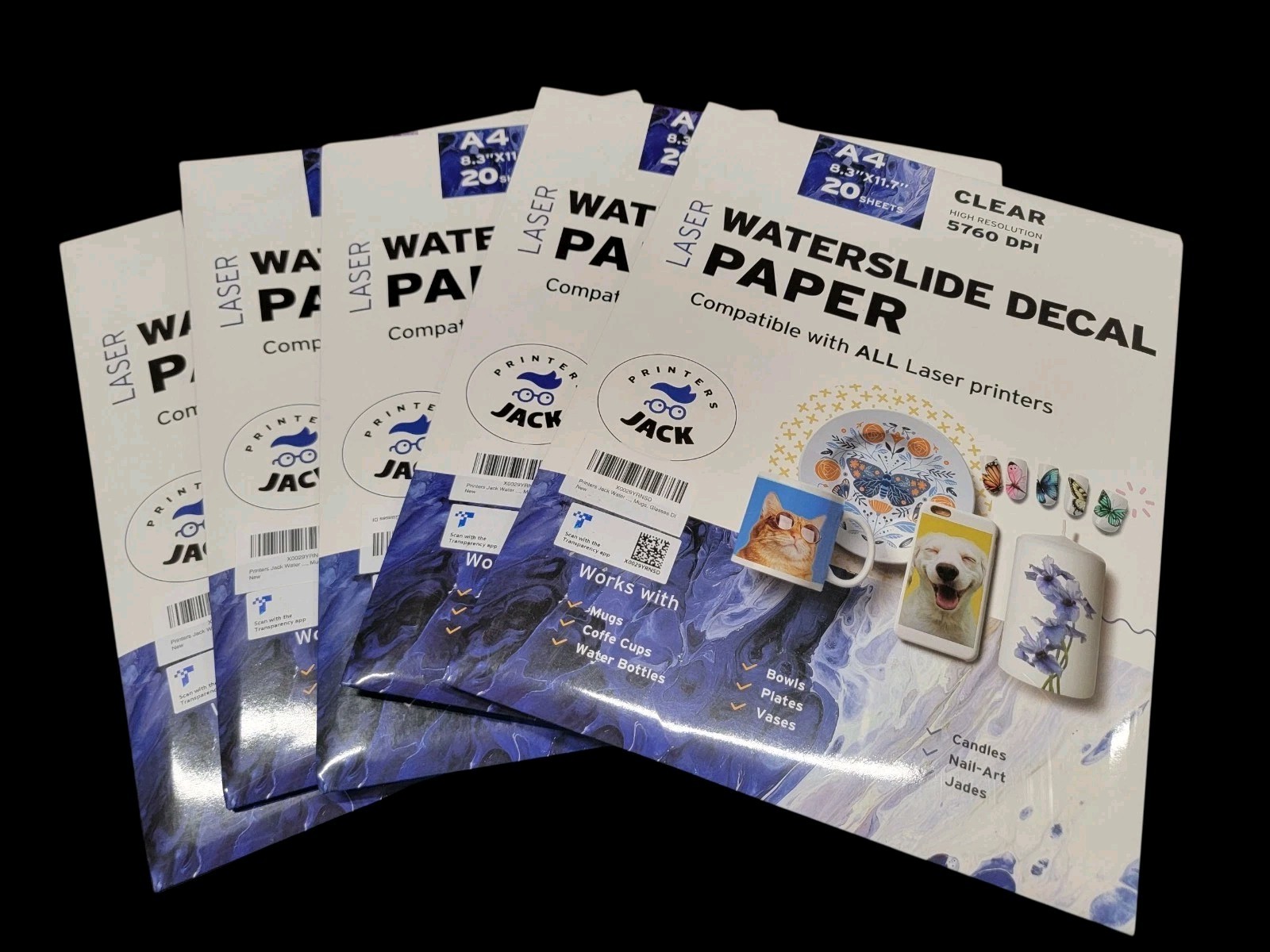 Printers Jack WaterSlide Inkjet Decal Paper 100 Sheets 8.5×11″ High Res 5760 DPI