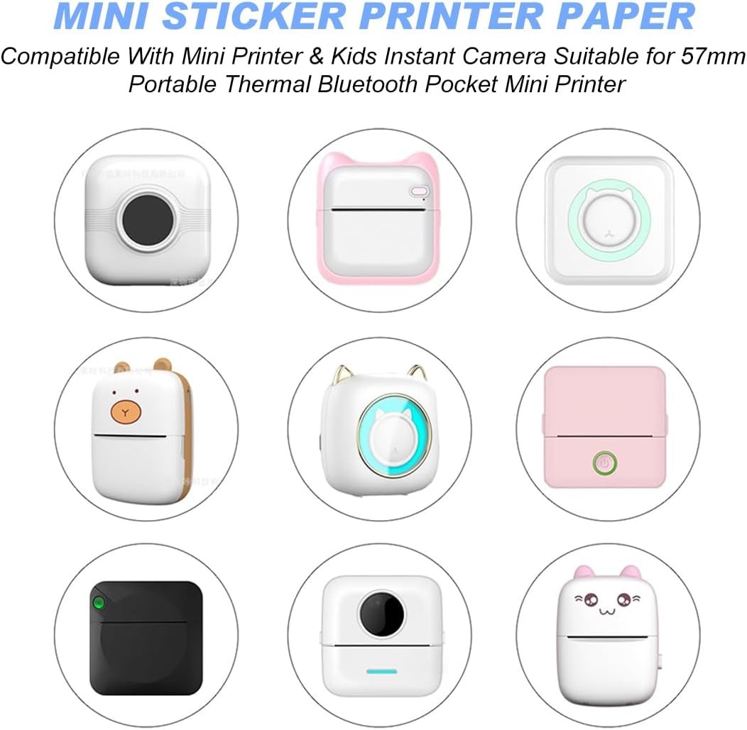 10 Rolls Mini Thermal Printer Sticker Paper 57 x 25mm Self-Adhesive Mini Printer