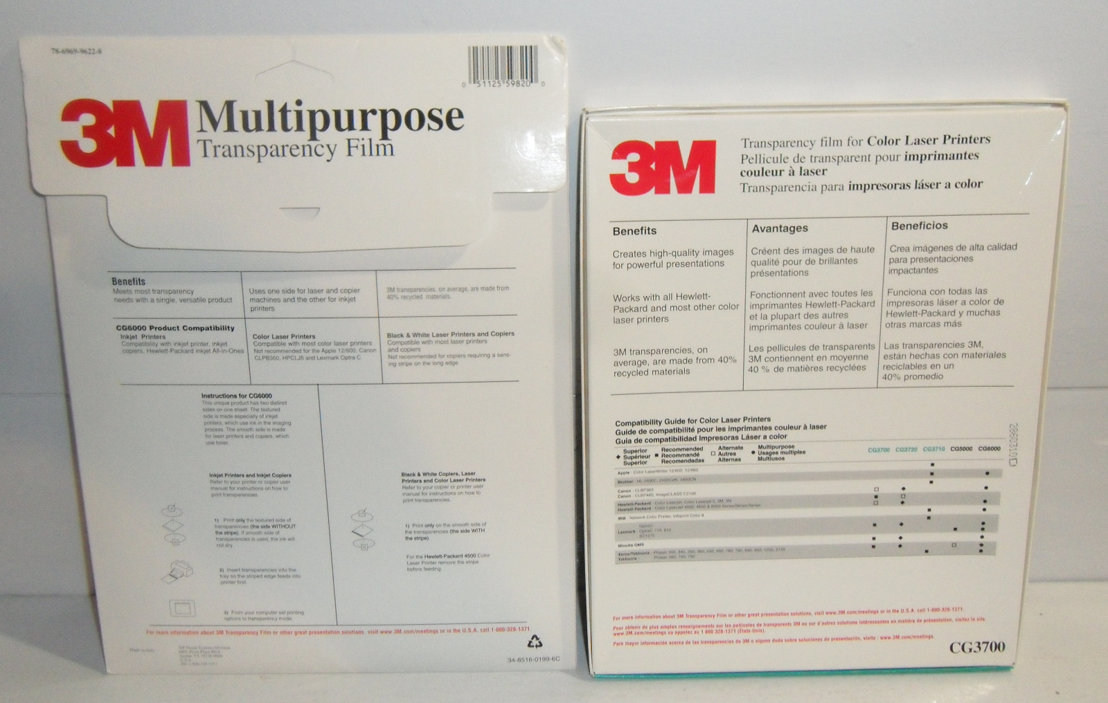 3M Transparency Film Color Laser Printers 2 Open Box 64 Sheets 8.5 x 11″ CG3700