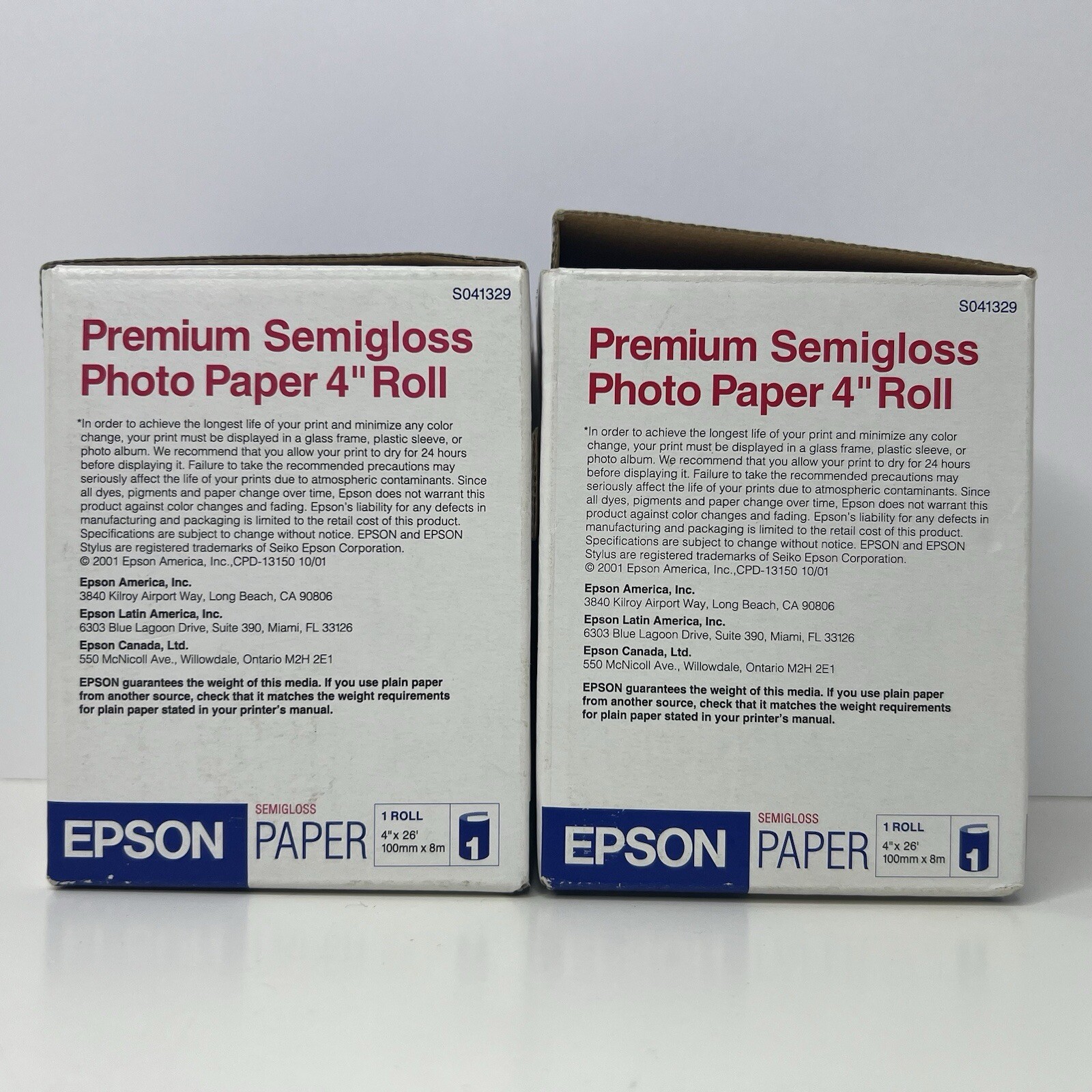 (2) Epson Premium Semi Gloss Photo Paper 4″ Roll 26’ S041329 NEW Read