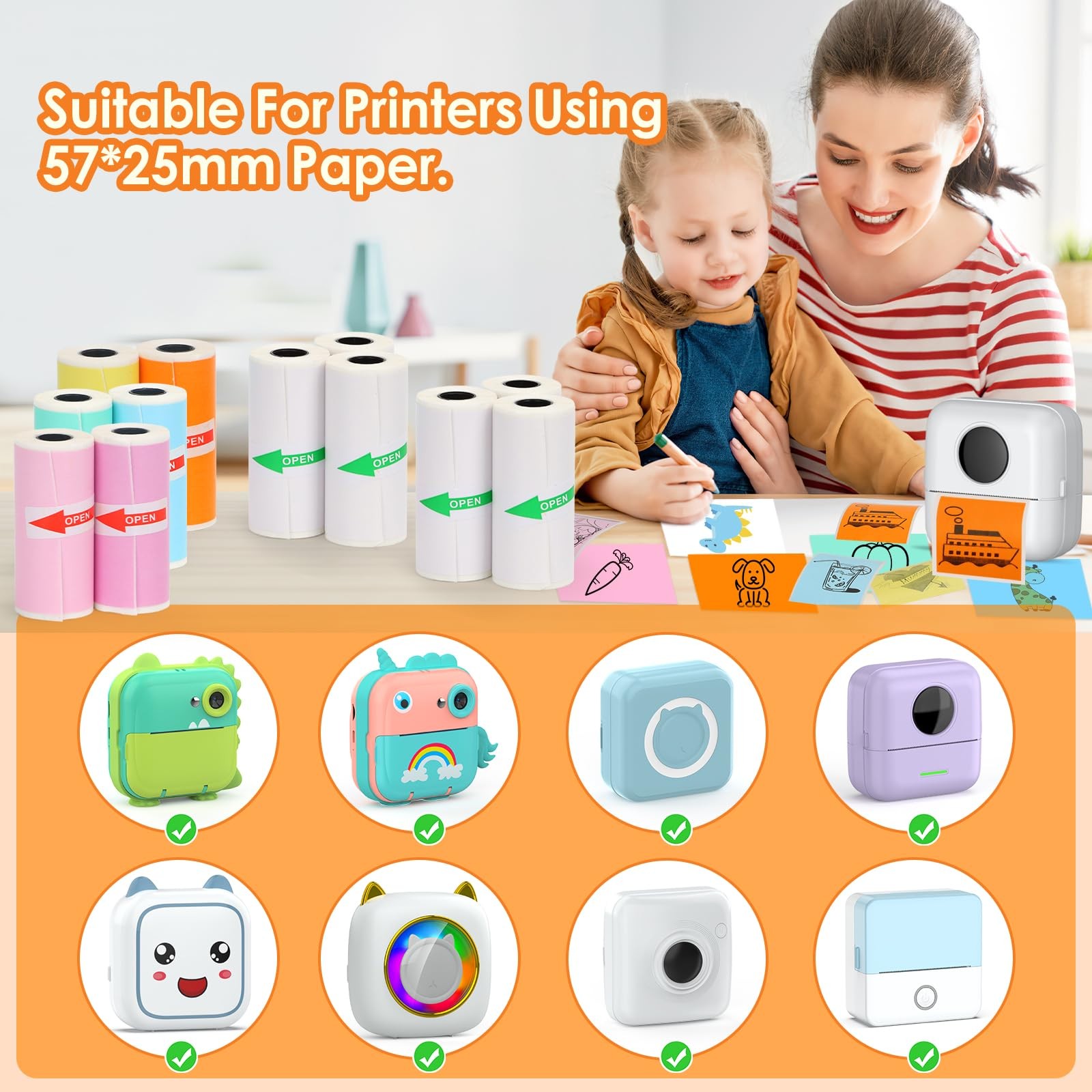 12 Rolls Mini Printer Sticker Paper,Thermal Self-adhesive paper 57 * 25mm,6 R…