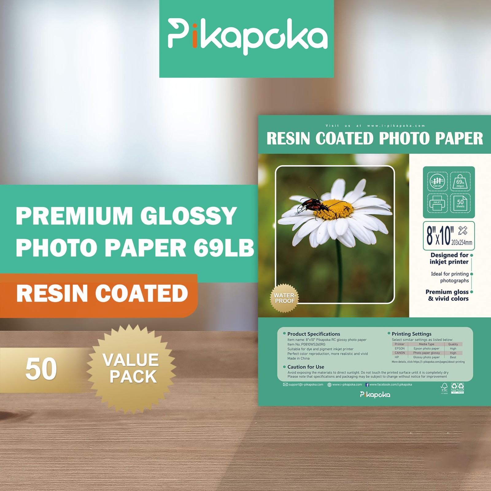 UltraPremium Glossy RC Photo Paper Metallic Resin Coated 8×10 In 50 PCS