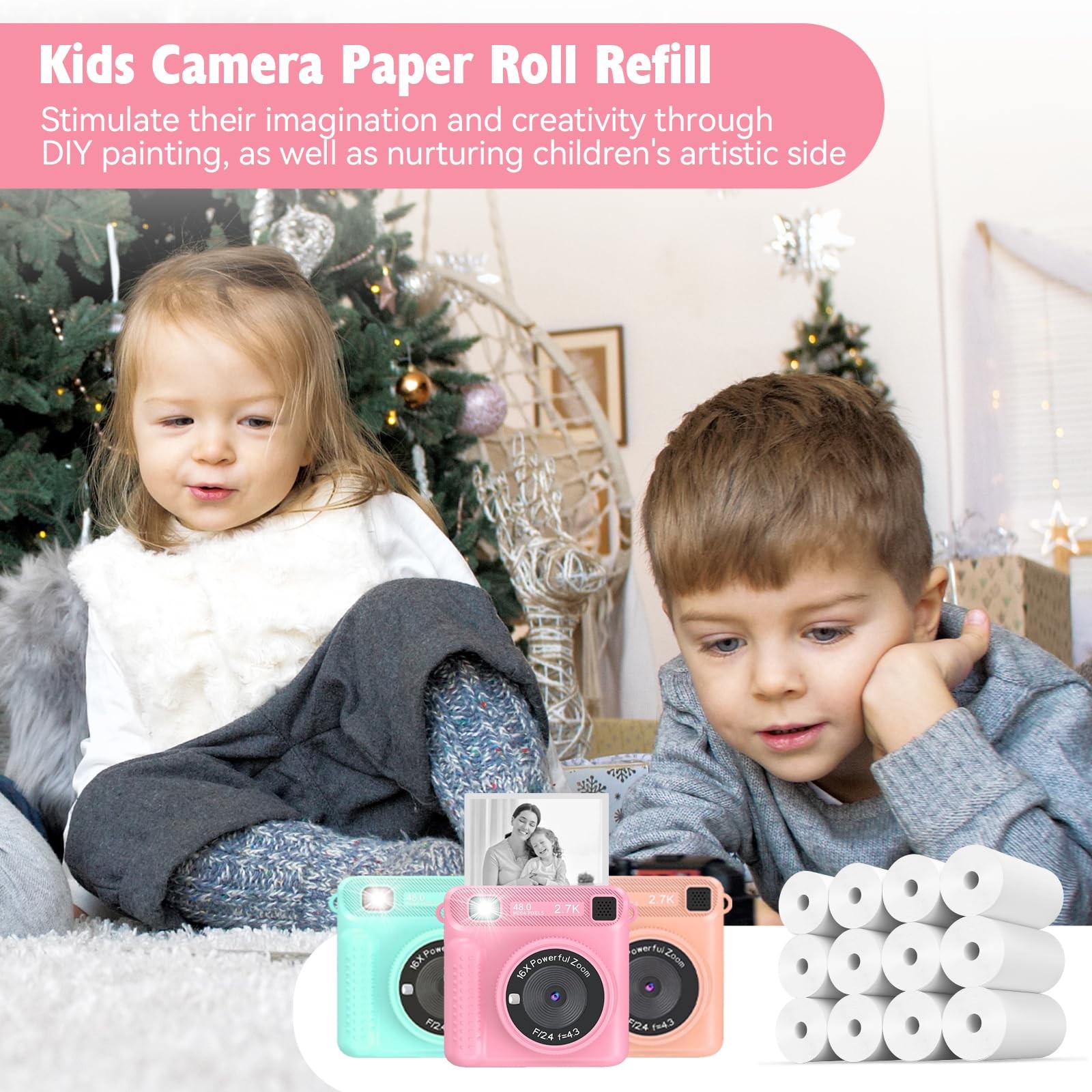 Thermal Paper, 12 Rolls Kids Instant Camera Refill Print Atnadov White