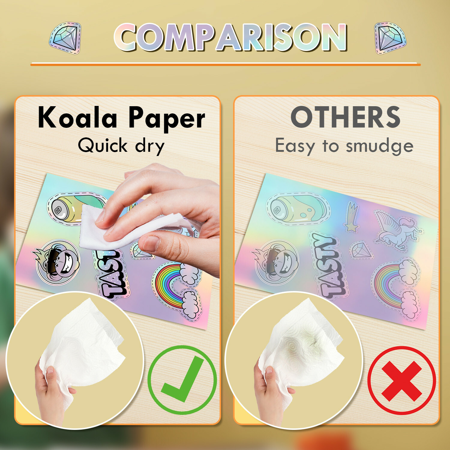 Koala Holographic Sticker Paper for Inkjet Cricut Printable Vinyl Rainbow 10 Sh