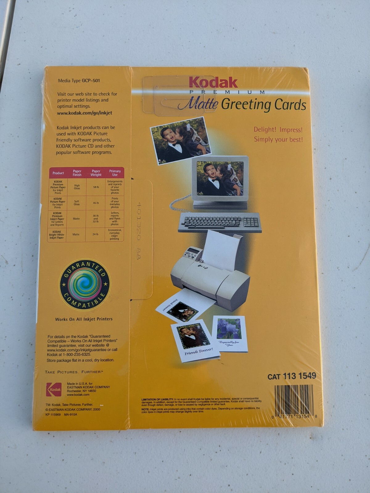 1.5 Packs Kodak 1131549 Premium InkJet Matte Greeting *24 Cards *34 Envelopes