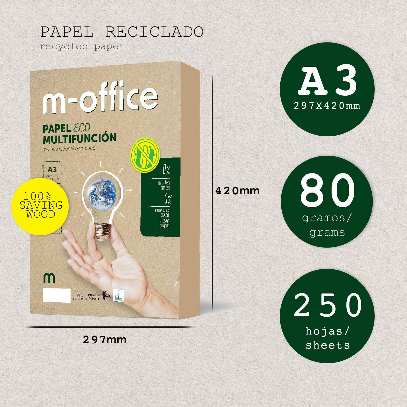 Recycled Paper, A3, 80g, Paper for Copiers and Printers, 1 Pack of…