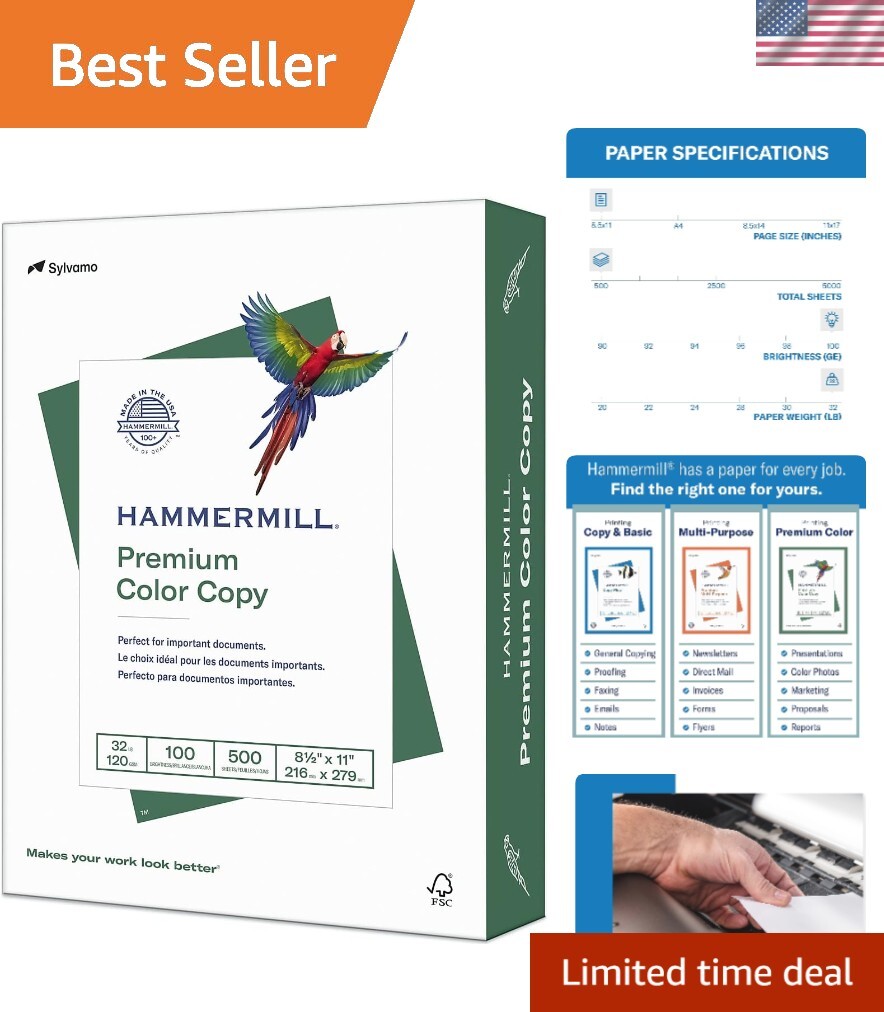 32 lb Acid-Free Premium Color Copy Paper – 500 Sheets, Made in the USA, 8.5 x 11