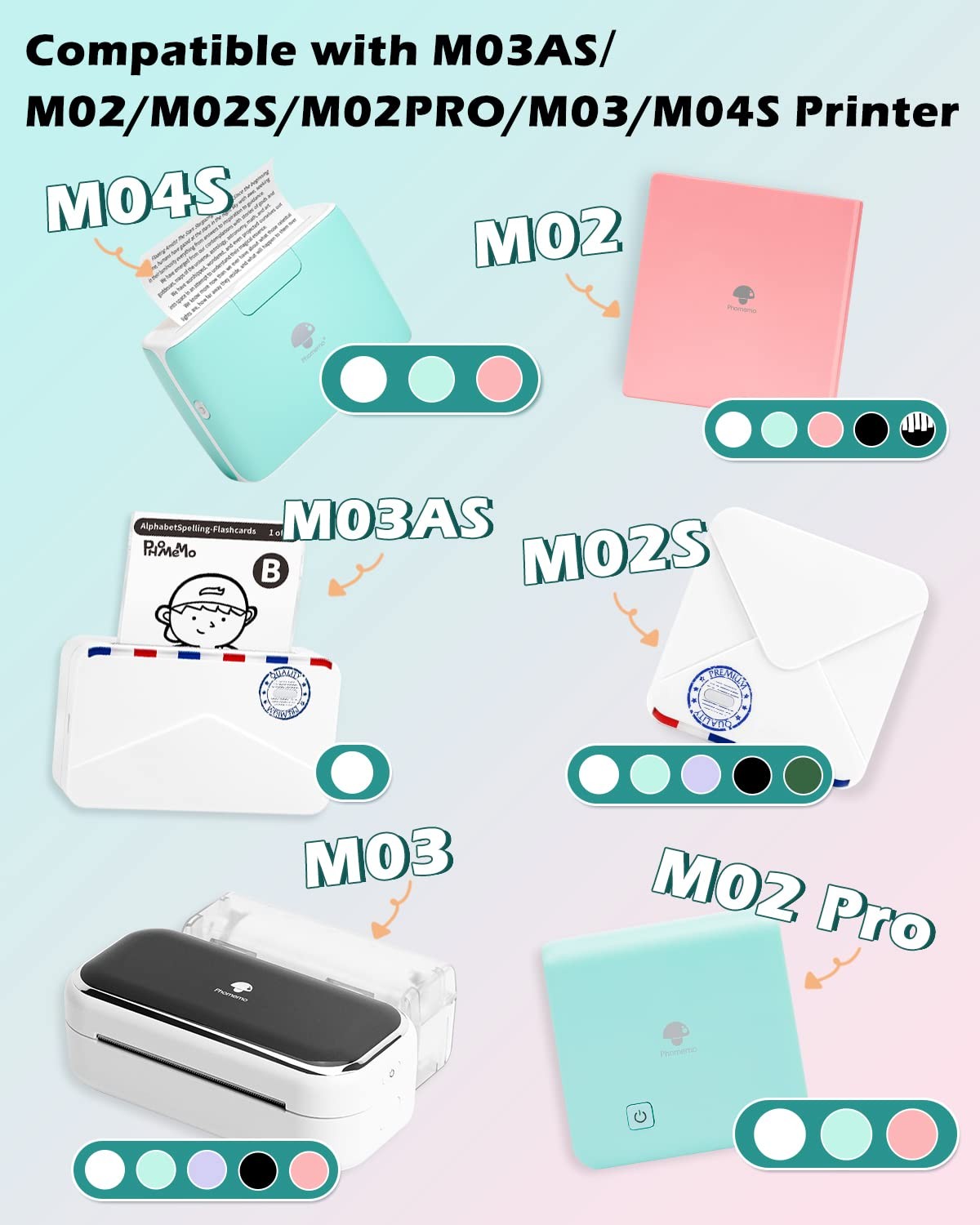 M02/M02 /M02S/M03/M03AS/M04S Pocket Printer – Transparent/Silver/Gold Glitter…