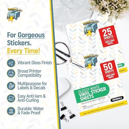Glossy Printable Vinyl Sticker Waterproof 25 Sheets 8.5″x11″, Inkjet Printer …