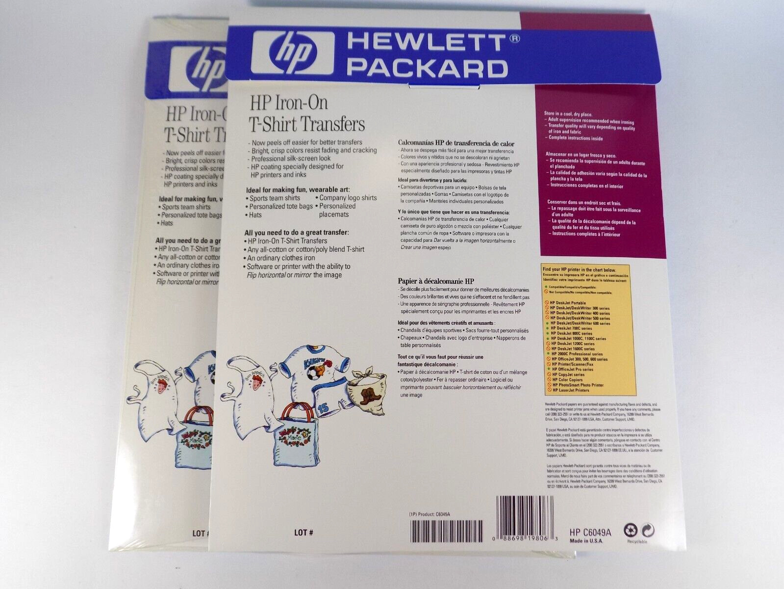 T-Shirt Transfers HP Hewlett Packard Inkjet Iron On Sheets 2 Packs of 10