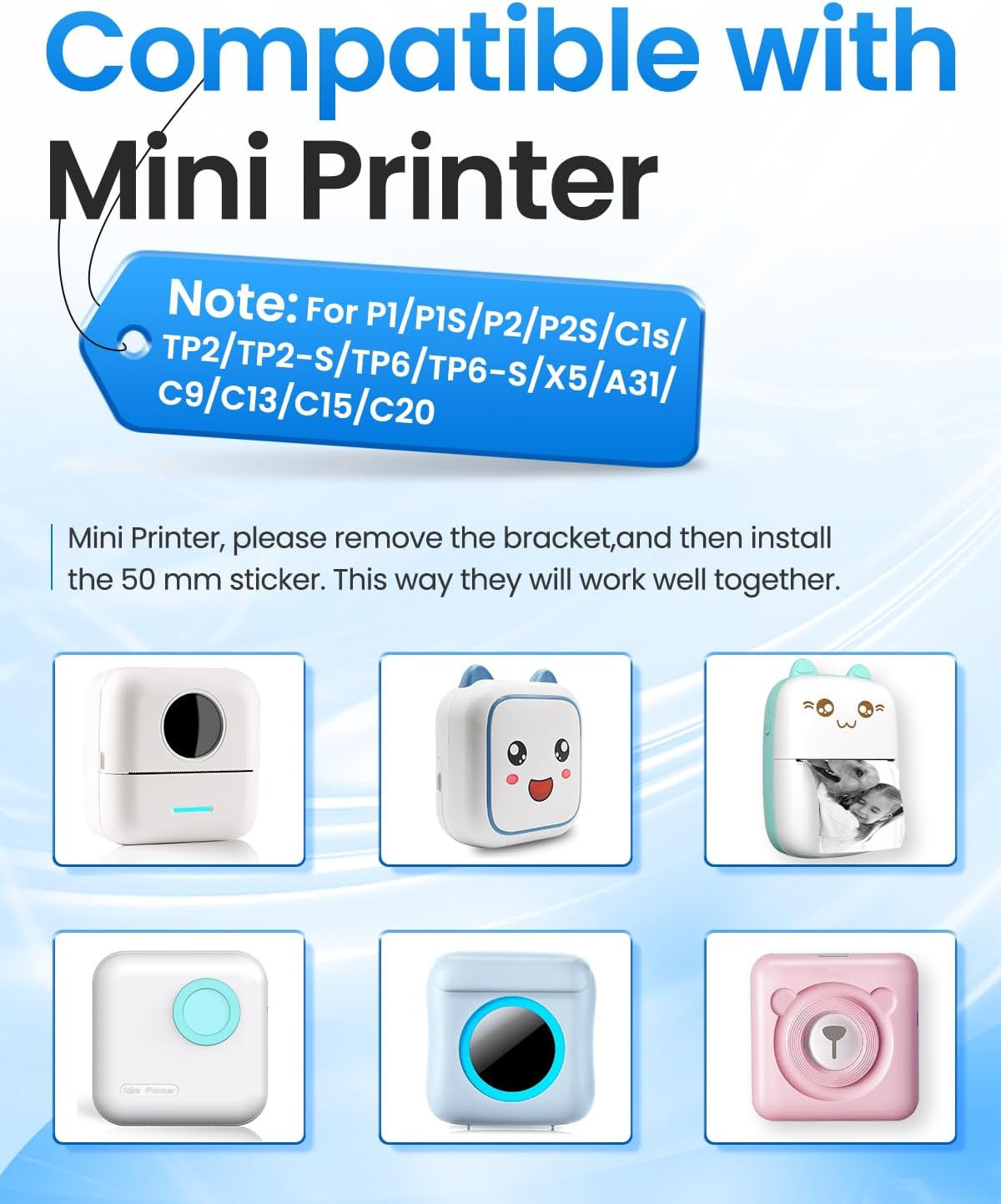 10 Rolls Mini Thermal Printer Sticker Paper,Thermal Sticker Paper 50 X 3.5m,Comp