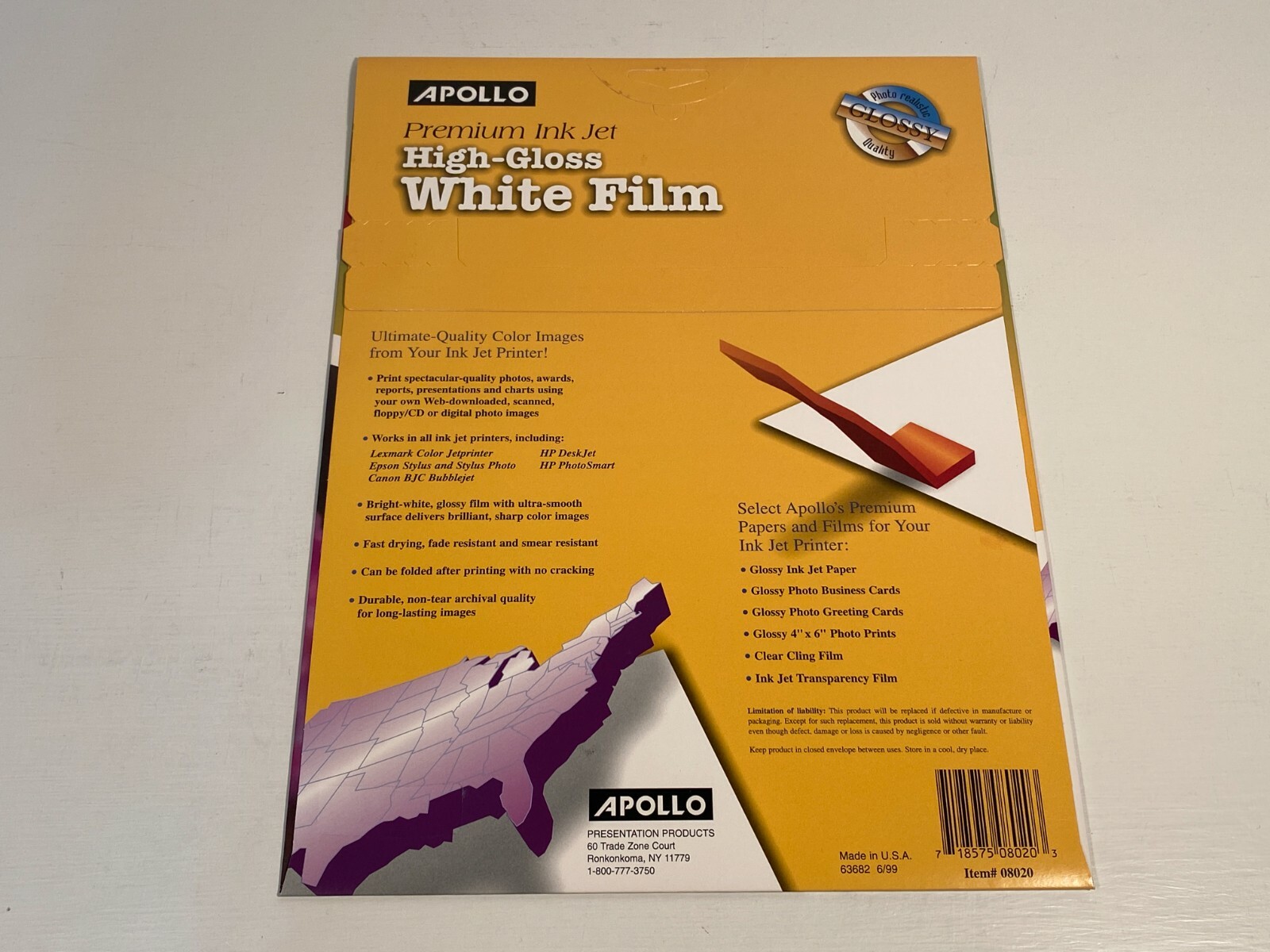Apollo Premium Ink Jet High Gloss White Film 8.5 x 11″ ( 20 Packs of 10 – 200)