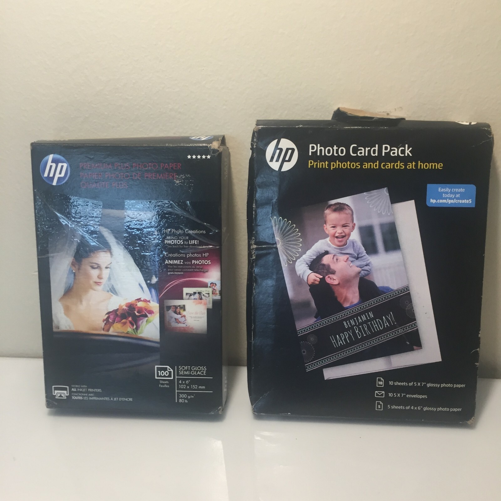 Lot of 2 boxes of HP Photo paper, 5×7, 4×6 – open box.