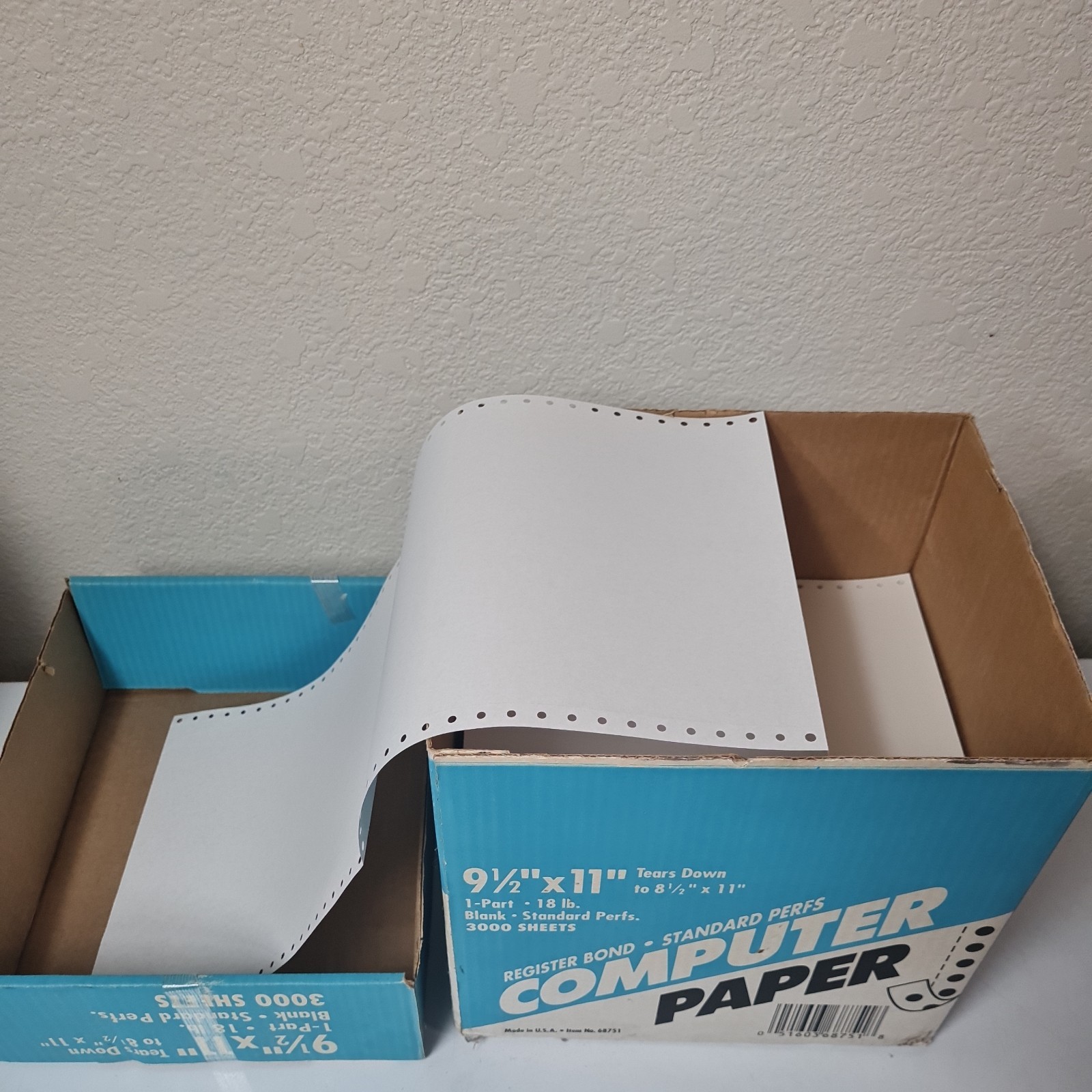 9.5″ x 11″ Continuous Feed Paper 18 Lbs approx 1500 sheets half box used vintage