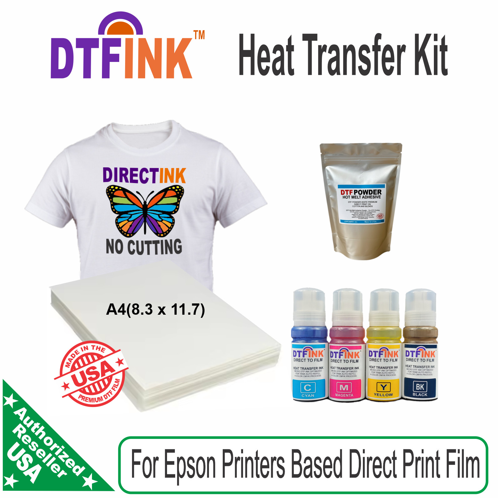 DTF Ink & Powder Direct-to film Kit for Epson ET Printer