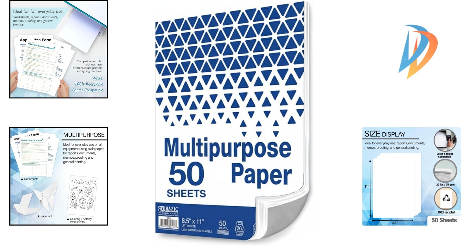 50 Sheets of 8.5″ x 11″ Multipurpose White Printer Paper – Bright & Durable