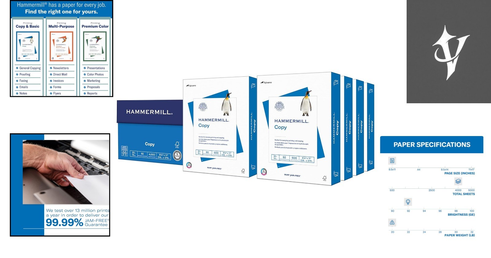 20 lb Printer Paper – 8 Reams, 4000 Sheets, 92 Bright – Made in USA