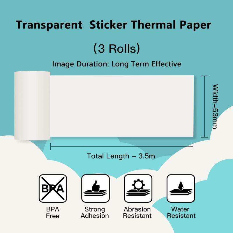 Phomemo Transparent Sticker Thermal Paper 50mm*3.5m Clear Self-Adhesive Label