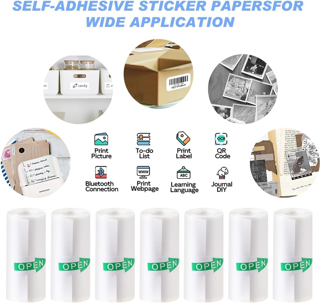 10 Rolls Mini Thermal Printer Sticker Paper 57 x 25mm Self-Adhesive Mini Printer