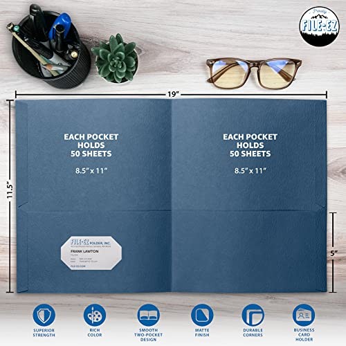 Two-Pocket Folders, 125-Pack, Textured Paper, Letter 125 Folders Dark Blue