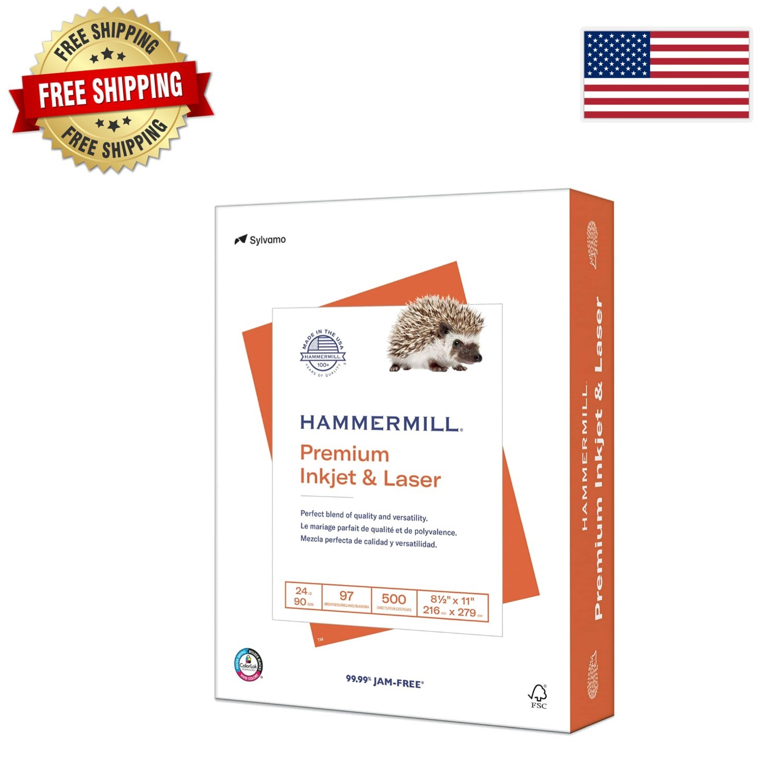 Made in the USA 24lb Inkjet & Laser Paper, 500 Sheets, 97 Bright for Office Use