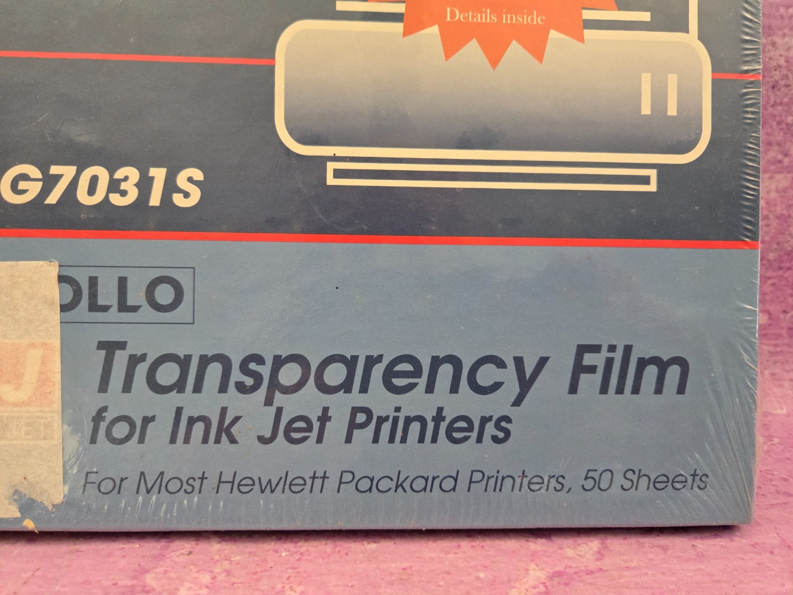 Apollo Ink Jet Transparency Film CG7031S for HP Printers 100 Sheets 8.5×11 Clear