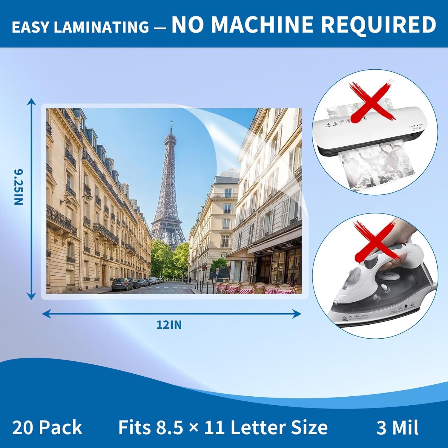 20 Pack Self-Adhesive Laminating Sheets, 9.25 x 12 Inches for Letter Size,