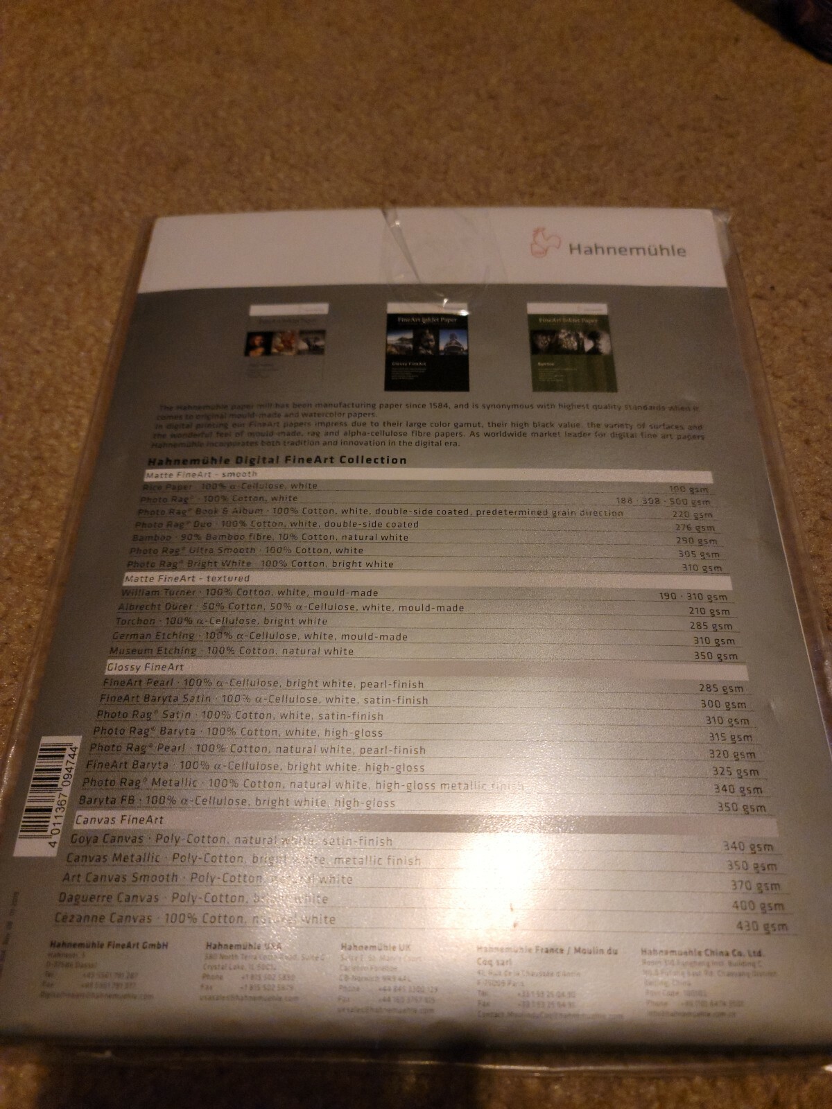 Hahnemuhle Matt Fine Art Inkjet Paper Sample Pack 8.5 x 11 Inch 10 Sheets