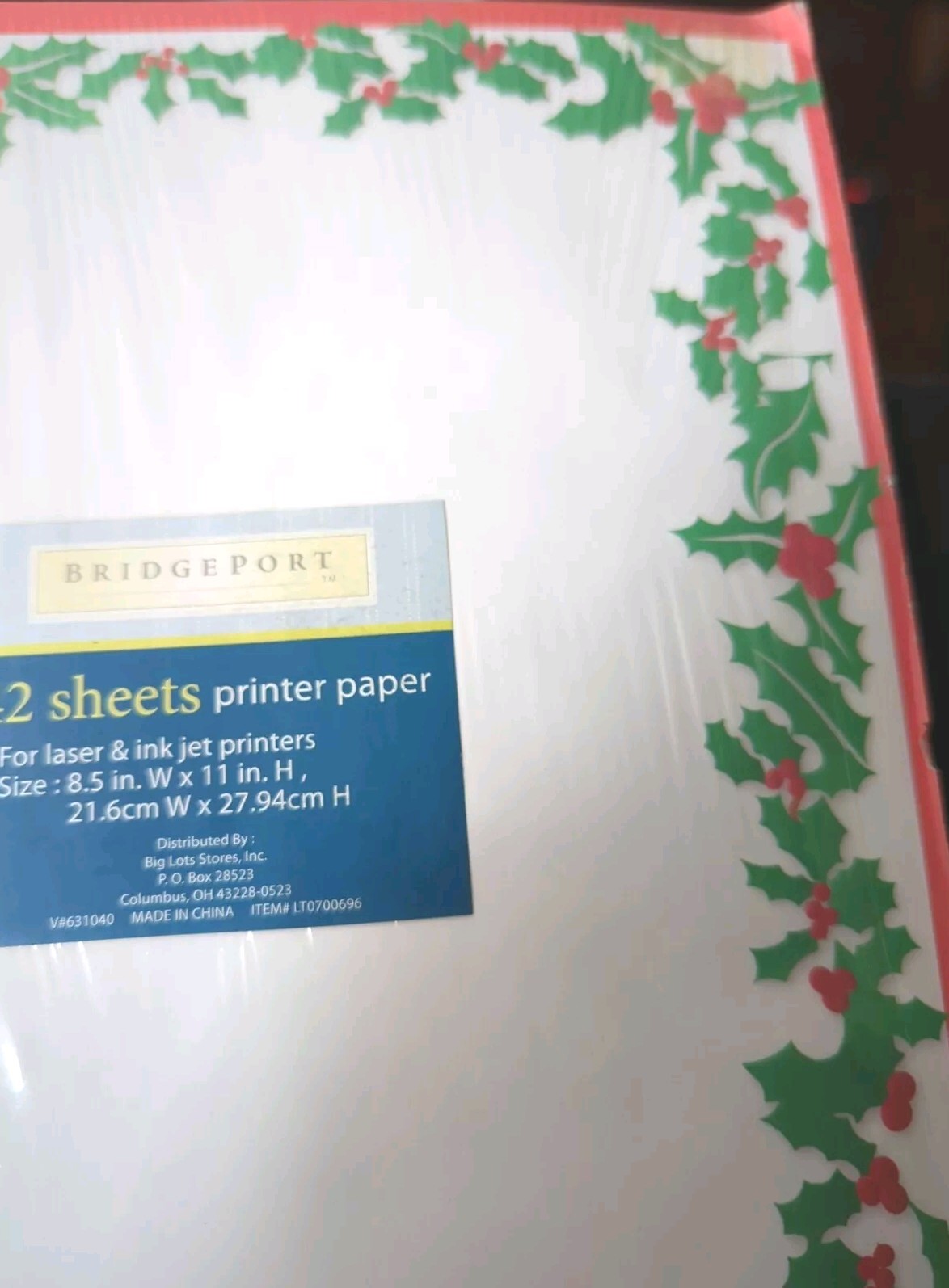 One Pkg Bridgeport Holly&Ivy Border Candy Cane Christmas Computer Paper
