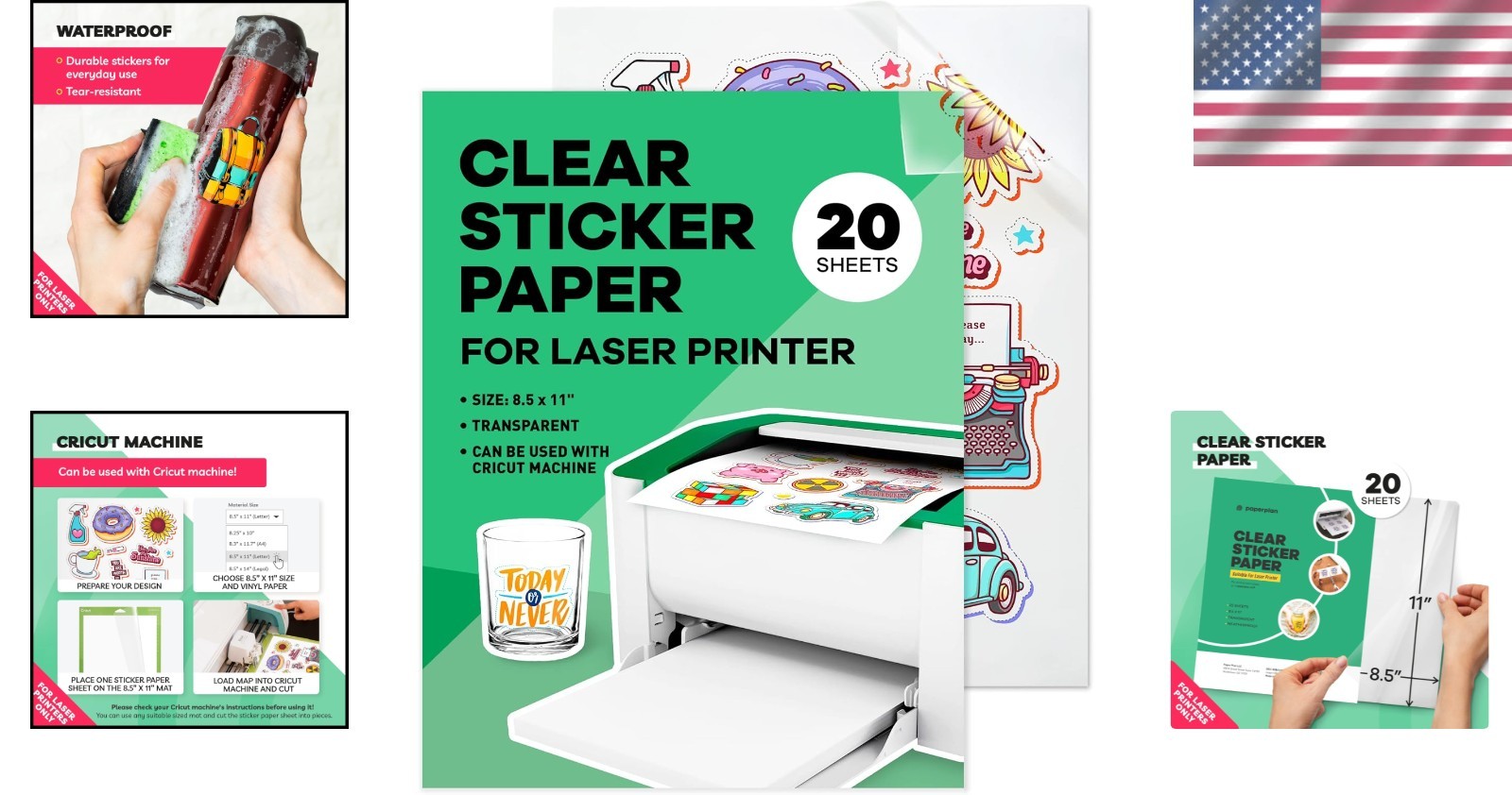 Biodegradable Clear Sticker Paper 20 Sheets 8.5 x 11 Inch Durable for Crafting