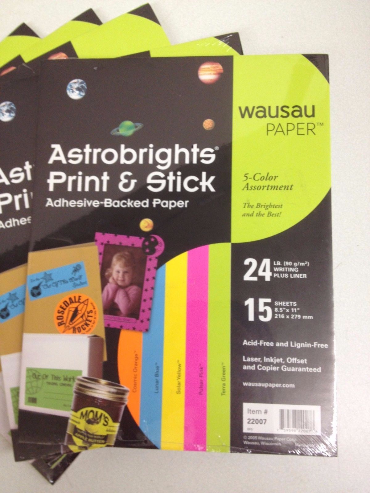 CASE 90 Sheets 6 pks Astrobrights Print & Stick Adhesive Craft Sign Paper 22007