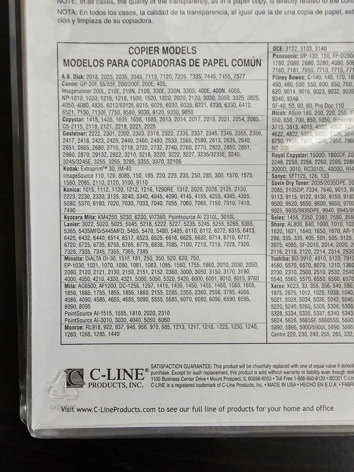 C-Line Transparency Film for Plain Paper Copiers 902 Open Package 40pc READ