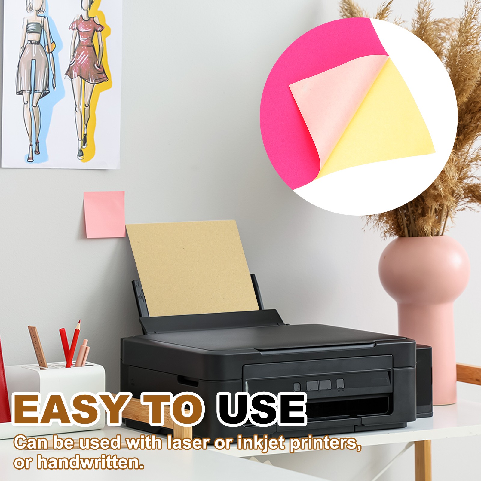 50 Pcs Sticker Paper for Printer 50 Pcs Full Sheet A4 Sticker Labels Rose Red
