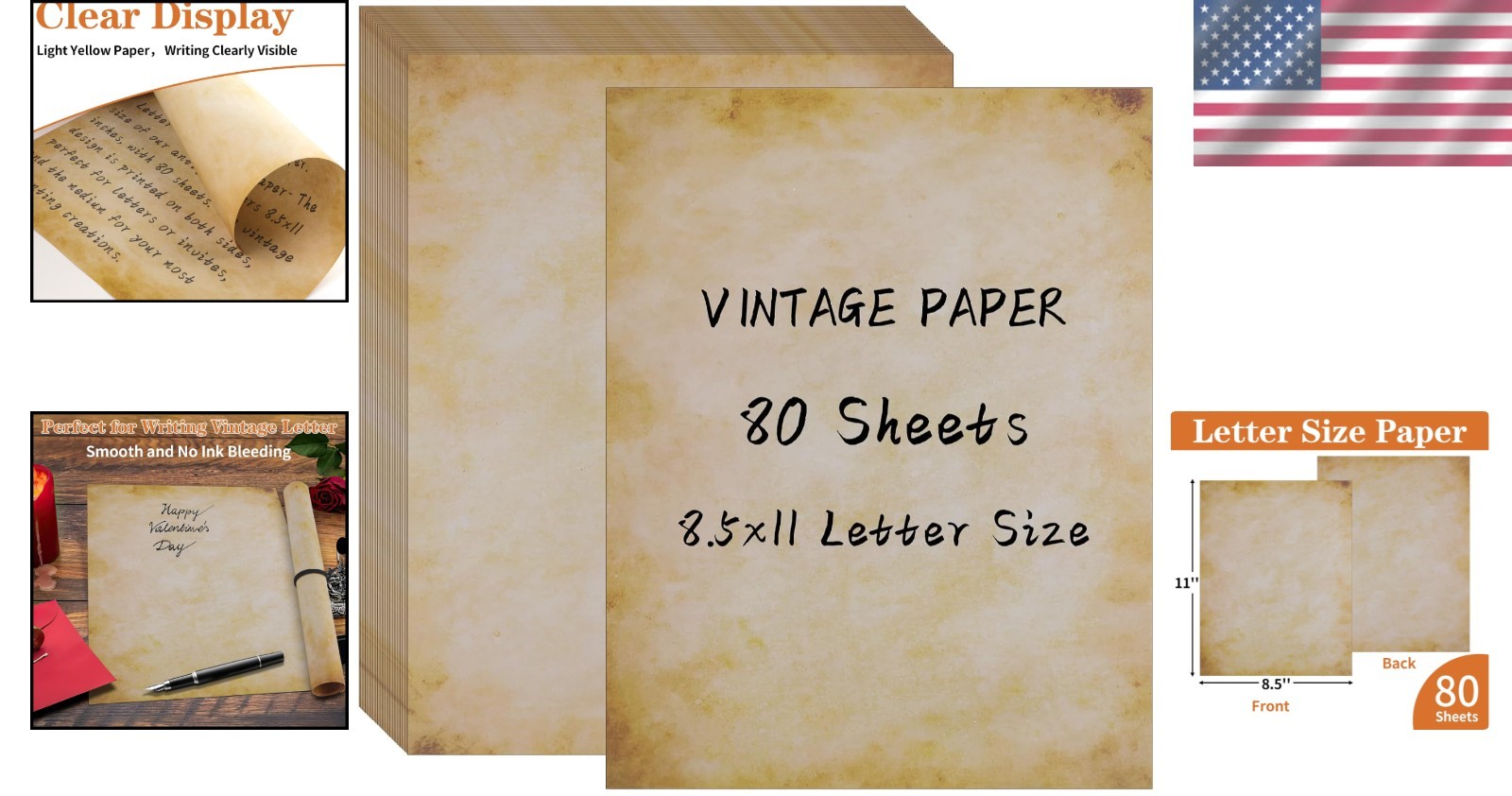 80 Sheets Vintage Printer Paper 8.5″ x 11″ – Double-Sided Antique Stationery