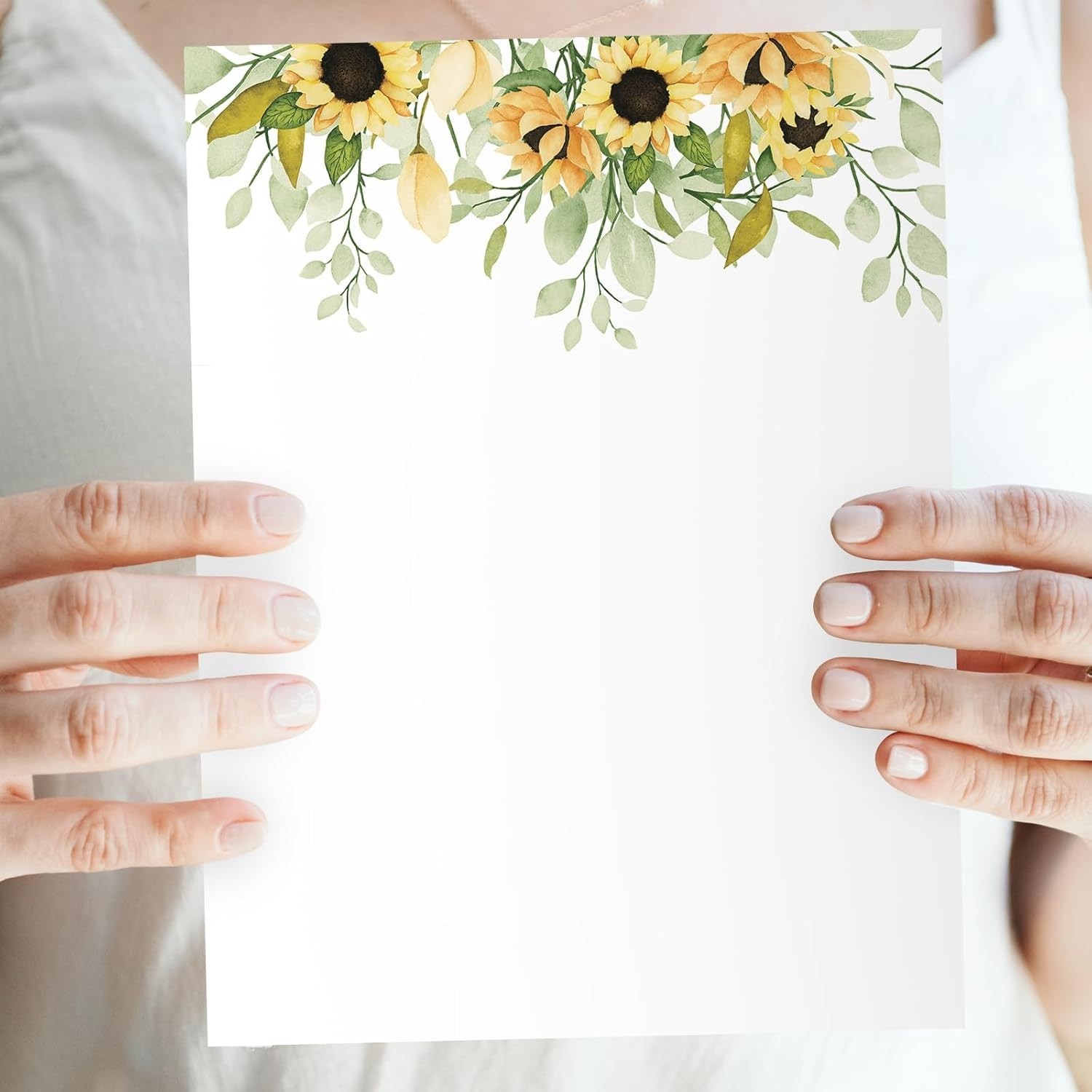 60pk Sunflower Letterhead Paper 8.5×11 Watercolor