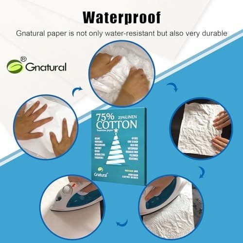 75% Cotton 25% Linen Business Paper, 85gsm 8.5”×11” Inkjet Printer Paper, Wat…