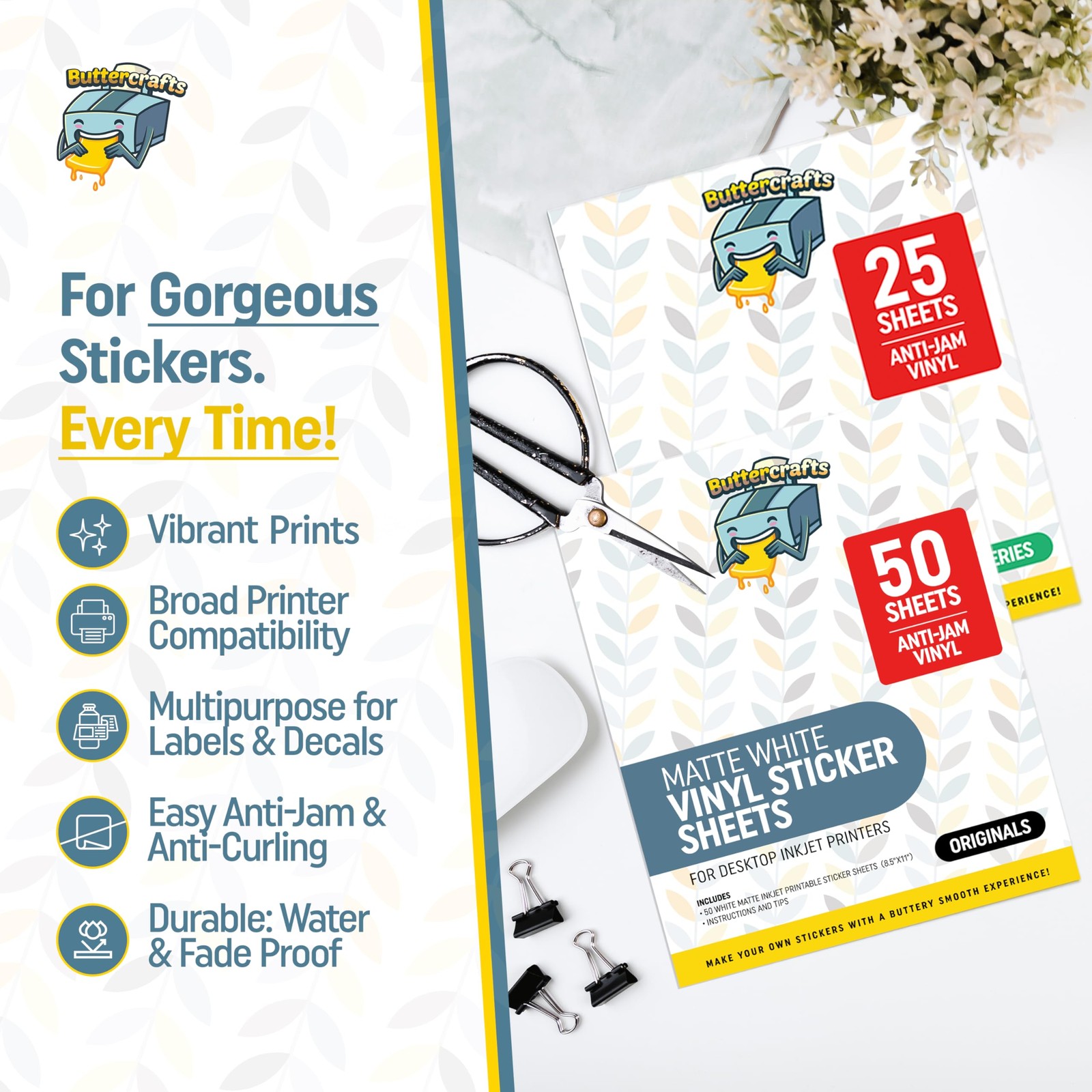 Matte Printable Vinyl Sticker Paper Waterproof 25 Sheets 8.5″x11″, Inkjet Pri…