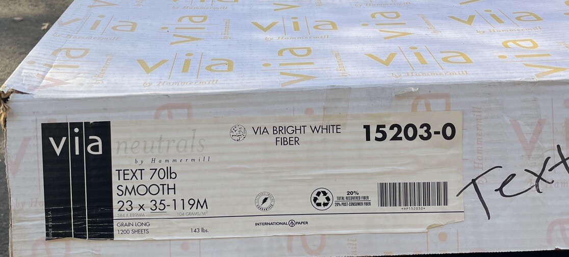 Via Smooth Bright White Fiber Paper ( 23×35 in) 70 lb (1200 Sheets) per Carton