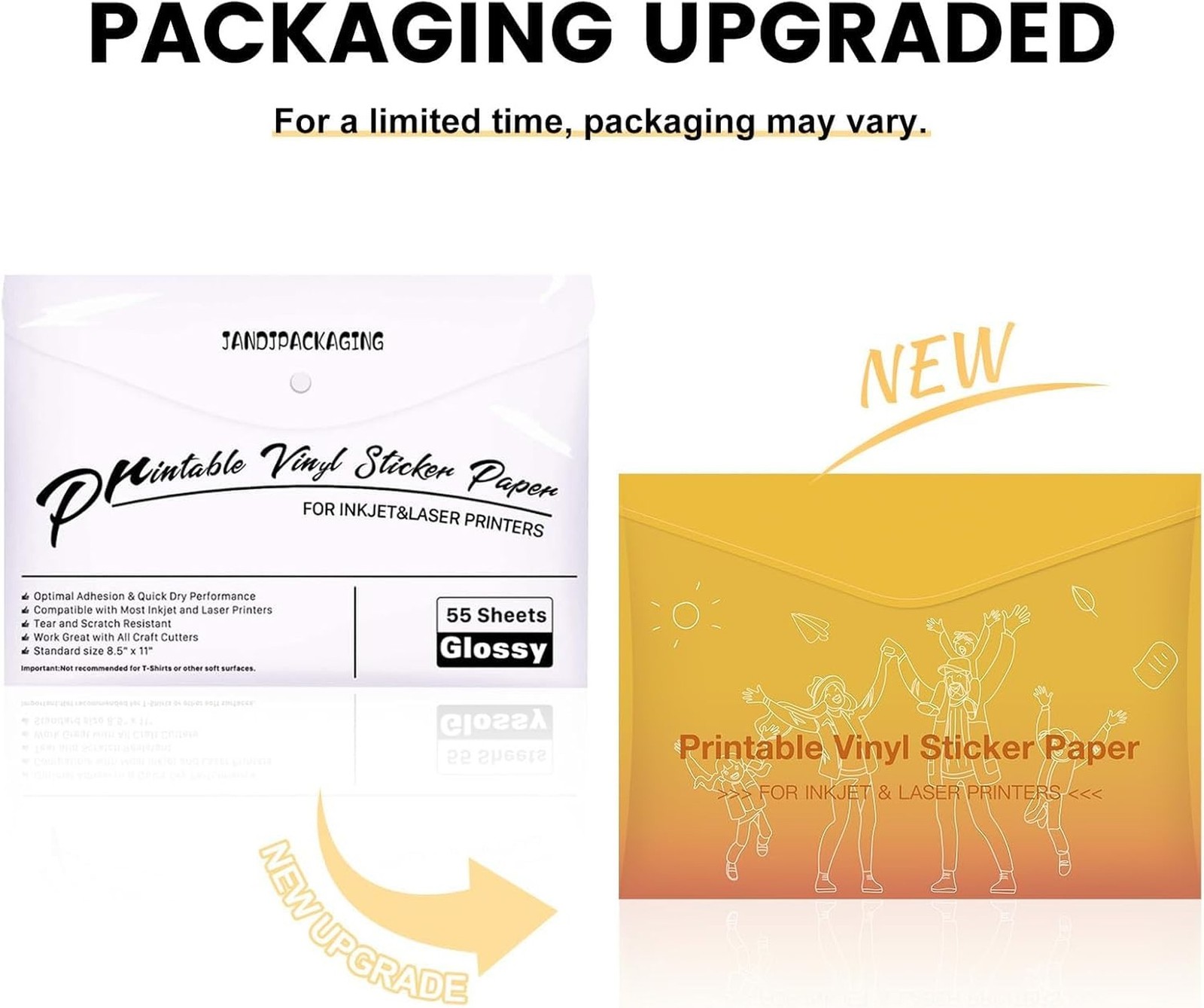 Premium Printable Vinyl Sticker Paper – for Inkjet and Laser Printer – 55 Pac…