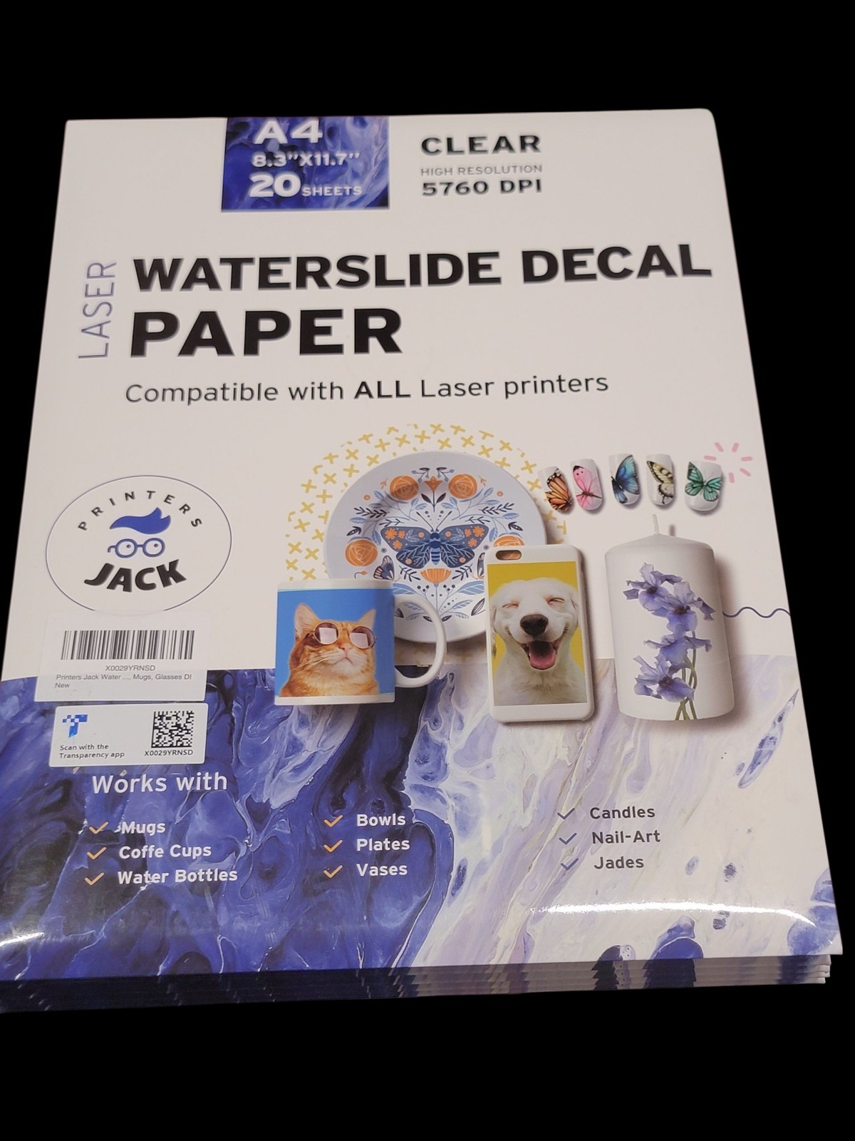 Printers Jack WaterSlide Inkjet Decal Paper 100 Sheets 8.5×11″ High Res 5760 DPI