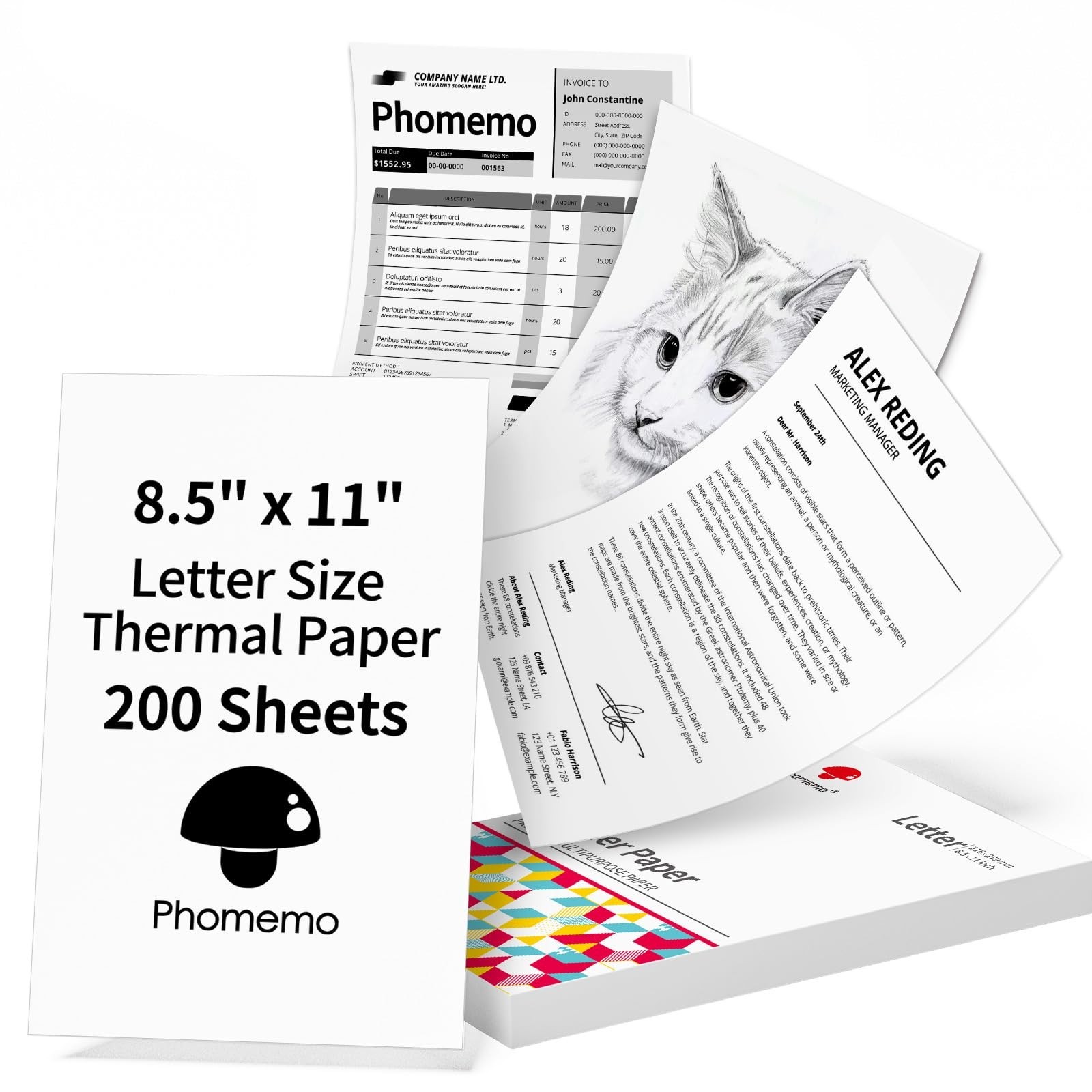 US Letter Thermal Printer Paper – 200 Sheets, 8.5×11″, Compatible with M08F, M83