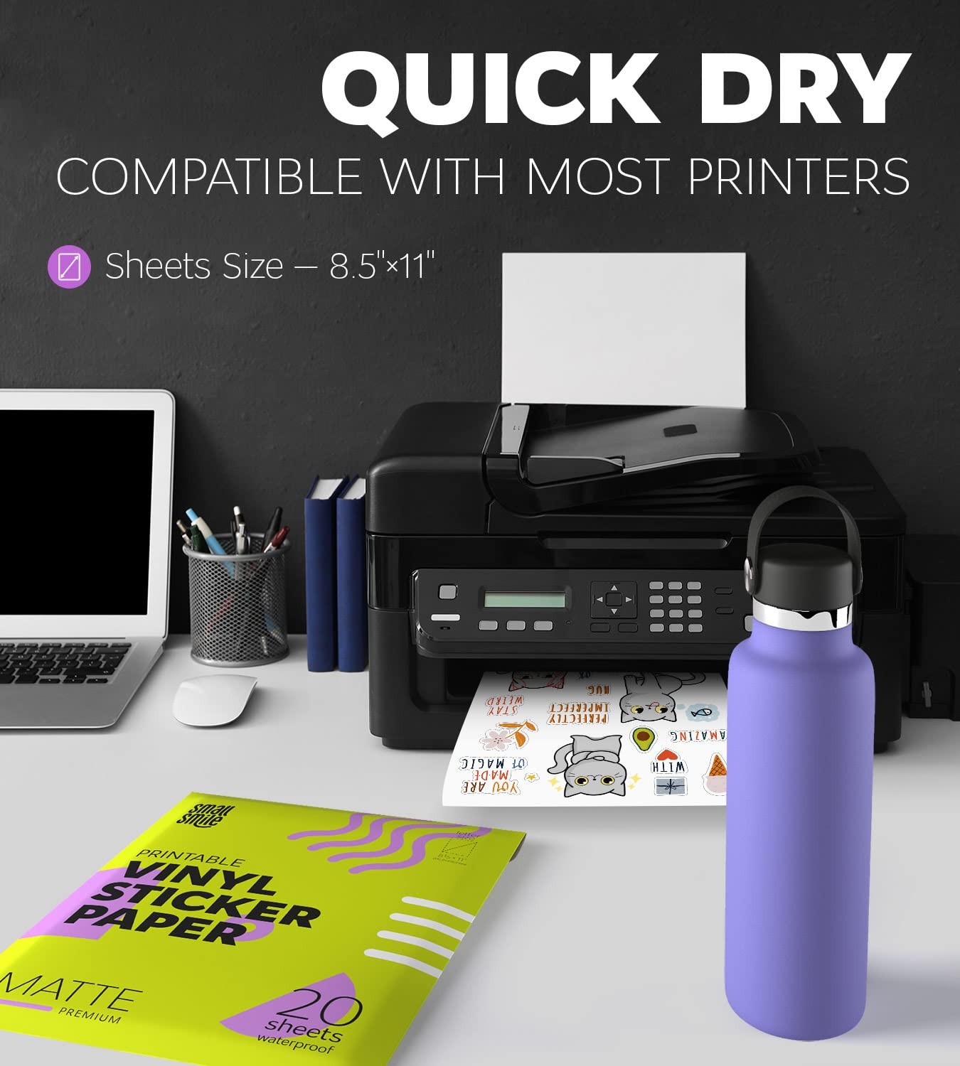Vinyl Sticker Paper 20 Sheets 8.5×11 for Inkjet & Laser Printers – Waterproof