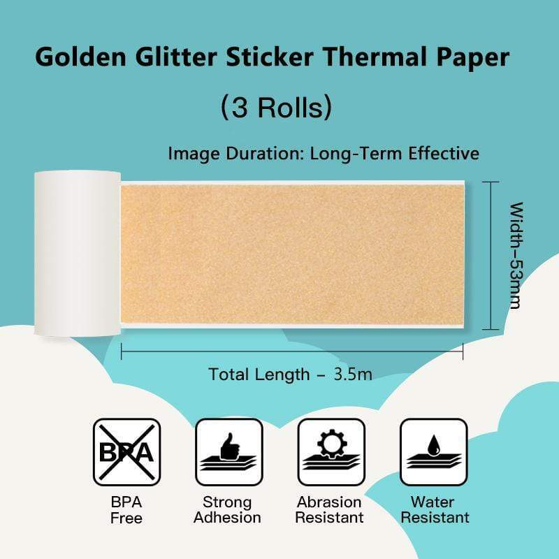 3 Rolls Golden Sparkle 50mm Sticker Thermal Paper for Phomemo M02 Pro M02S M03