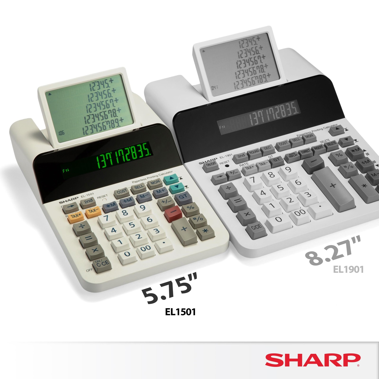 Sharp El-1501 Compact Cordless Paperless Large 12-Digit Compact, White