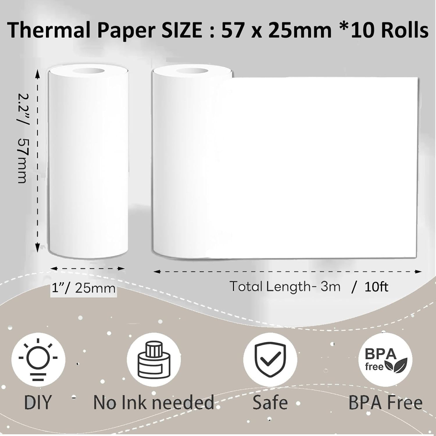 Mini Thermal Printer Paper Rolls – 57x25mm for Instant Cameras, 10 Pack
