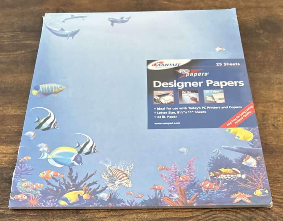AMPAD 1-Pk Of 25 Sheets “Fish in the Sea” Designer PC Papers Printer 8.5×11